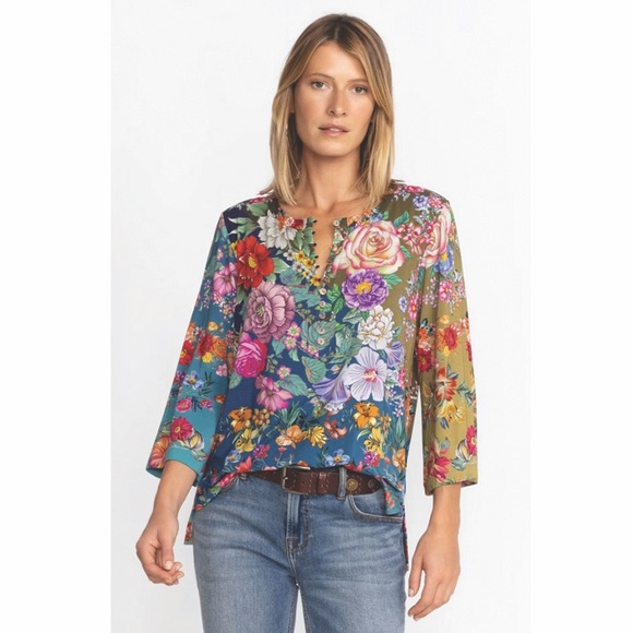 Johnny Was Neutra Button Front Henley Tee - Picture 2 of 6